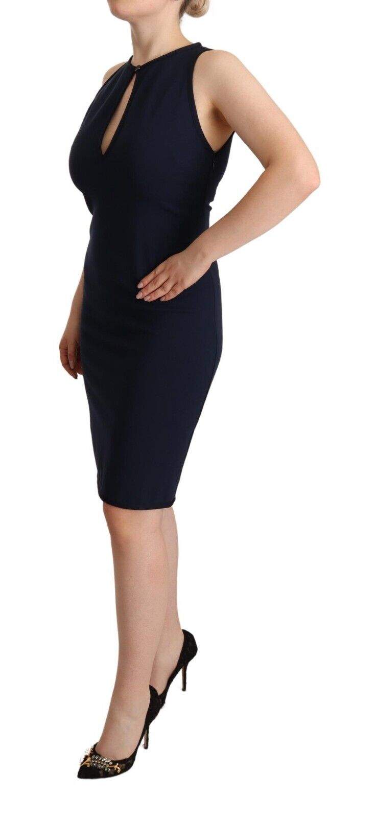 John Galliano Navy Blue Sleeveless Sheath Knee Length Dress Dresses - Women - Clothing, feed-1, IT44|L, John Galliano, Navy Blue at SEYMAYKA