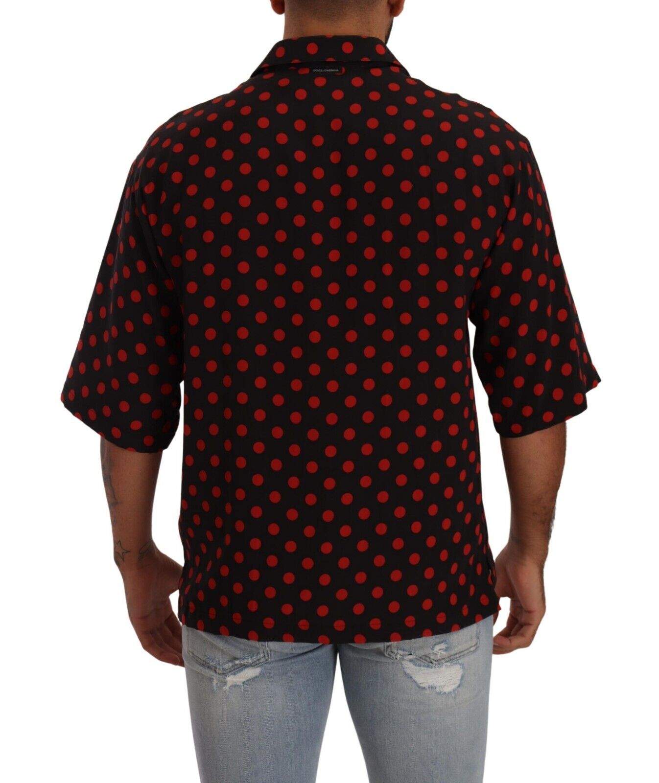 Dolce & Gabbana Red Black Silk Polka Dots Short Sleeves Shirt #men, Black and Red, Dolce & Gabbana, feed-1, IT44 | 3XL, Shirts - Men - Clothing at SEYMAYKA
