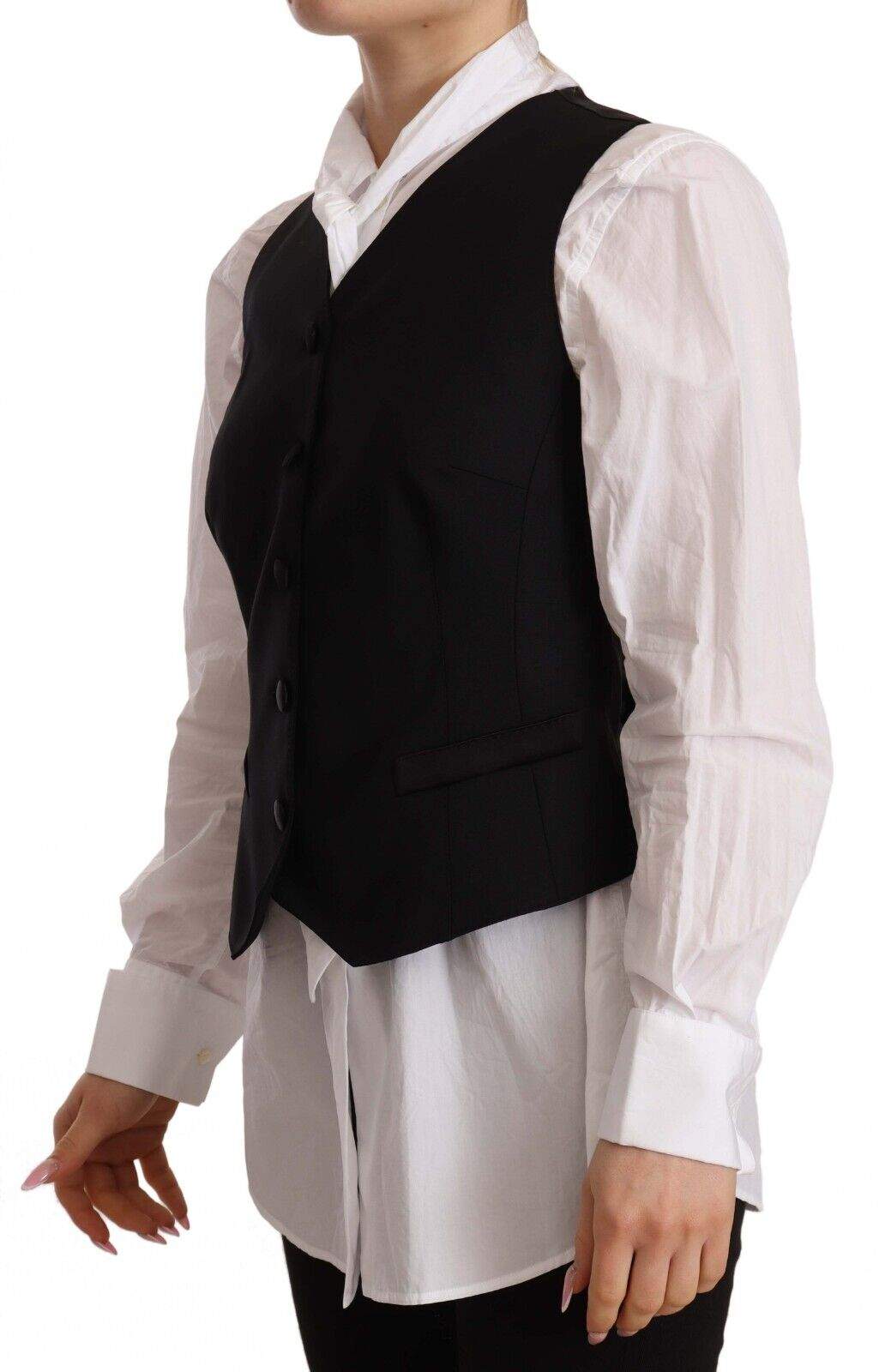 Dolce & Gabbana Black Button Down Sleeveless Vest Viscose Top Black, Dolce & Gabbana, feed-1, IT36 | XS, IT38|XS, IT40|S, IT42|M, IT44|L, Vests - Women - Clothing at SEYMAYKA