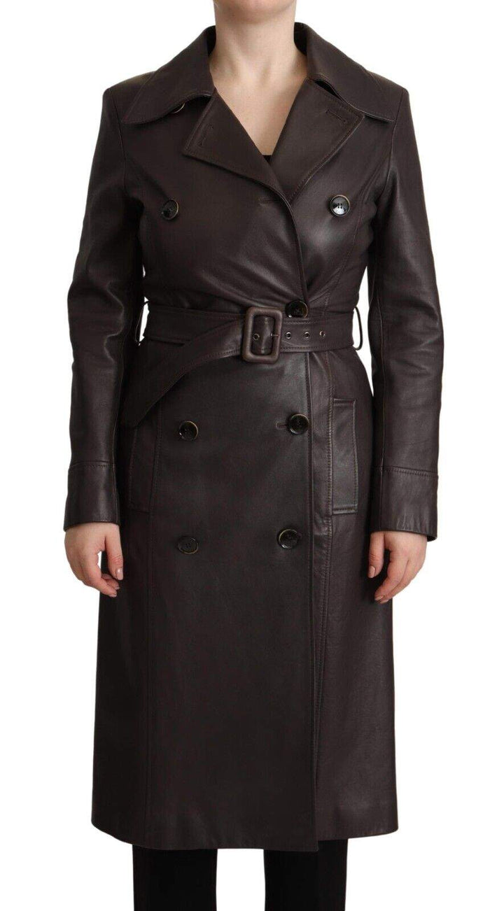 Dolce & Gabbana Dark Brown Leather Long Sleeves Belted Jacket Brown, Dolce & Gabbana, feed-1, IT40|S, Jackets & Coats - Women - Clothing at SEYMAYKA