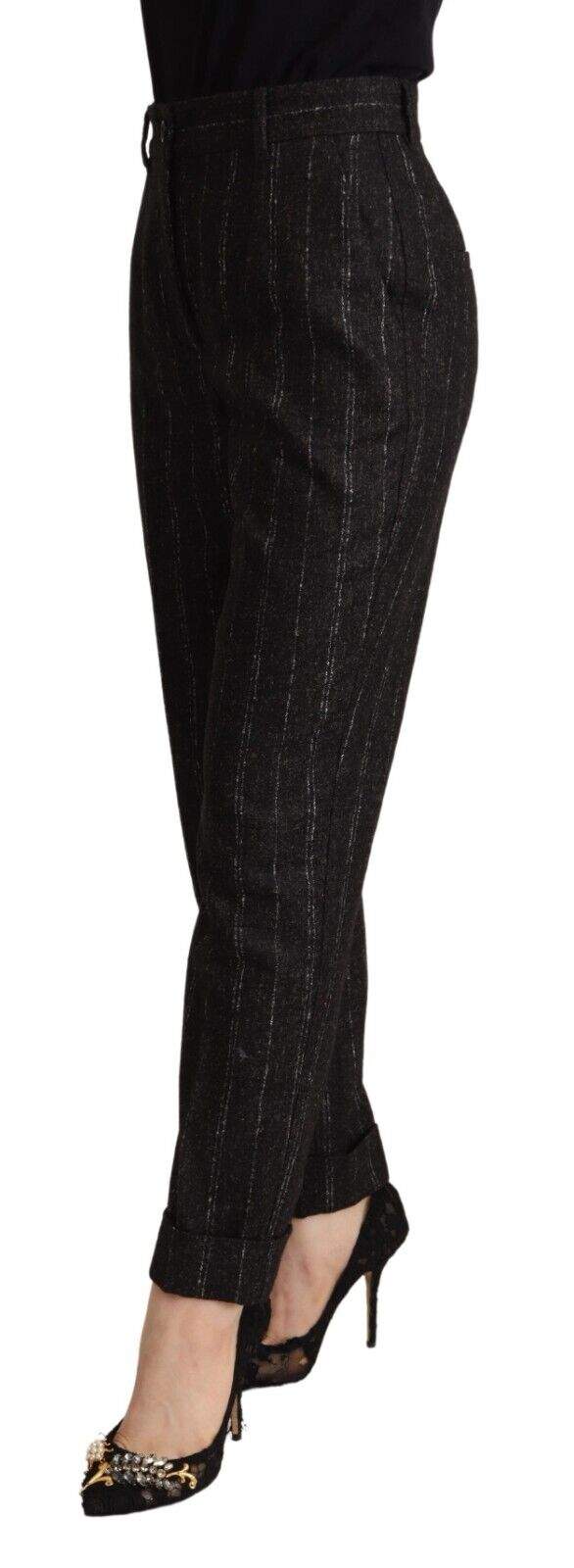 Dolce & Gabbana Black Striped High Waist Tapered Pants Black, Dolce & Gabbana, feed-1, IT38|XS, Jeans & Pants - Women - Clothing at SEYMAYKA