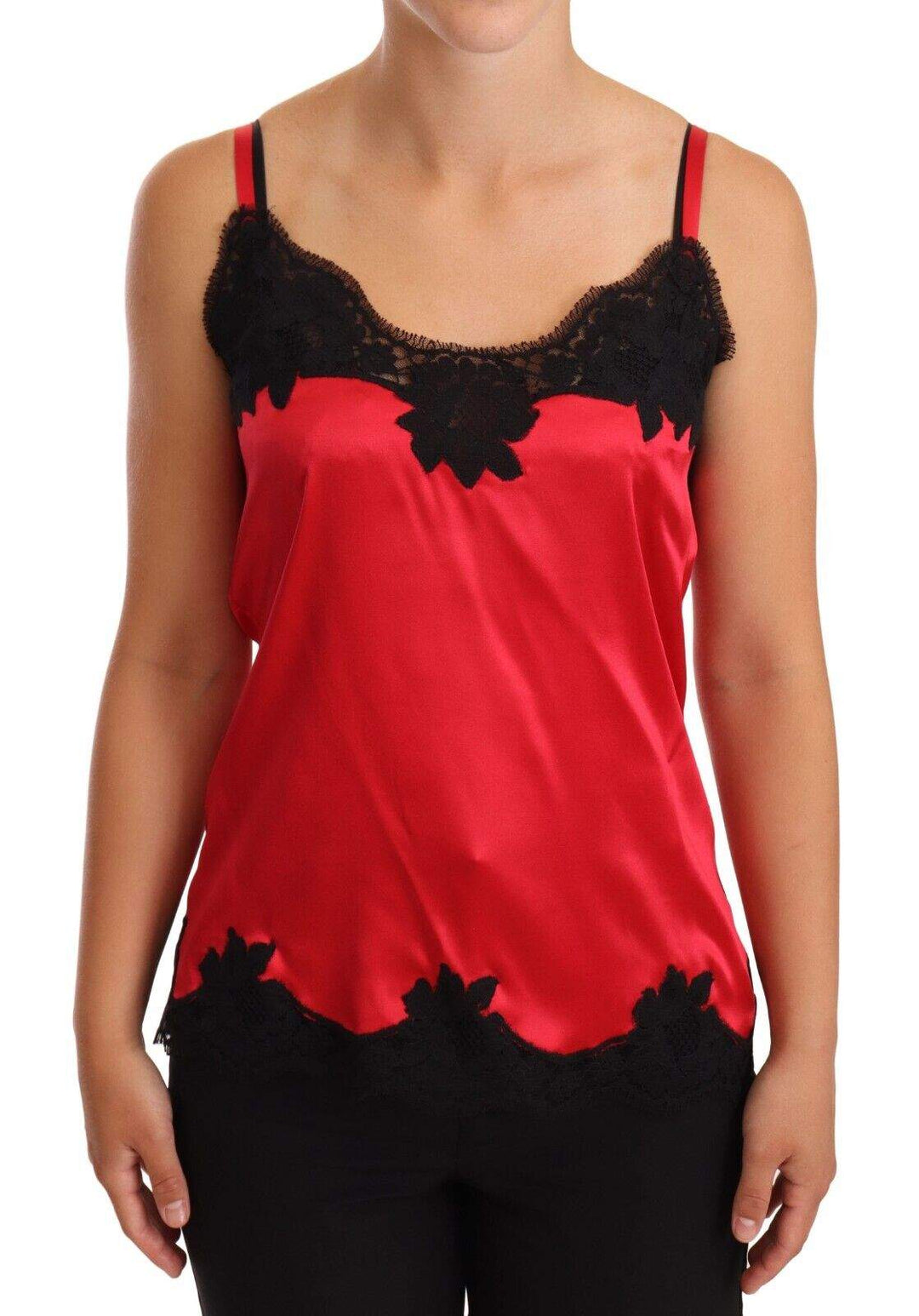 Dolce & Gabbana Red Floral Lace Silk Satin Camisole Lingerie Top Black and Red, Dolce & Gabbana, feed-1, IT2 | S, Sleepwear - Women - Clothing at SEYMAYKA