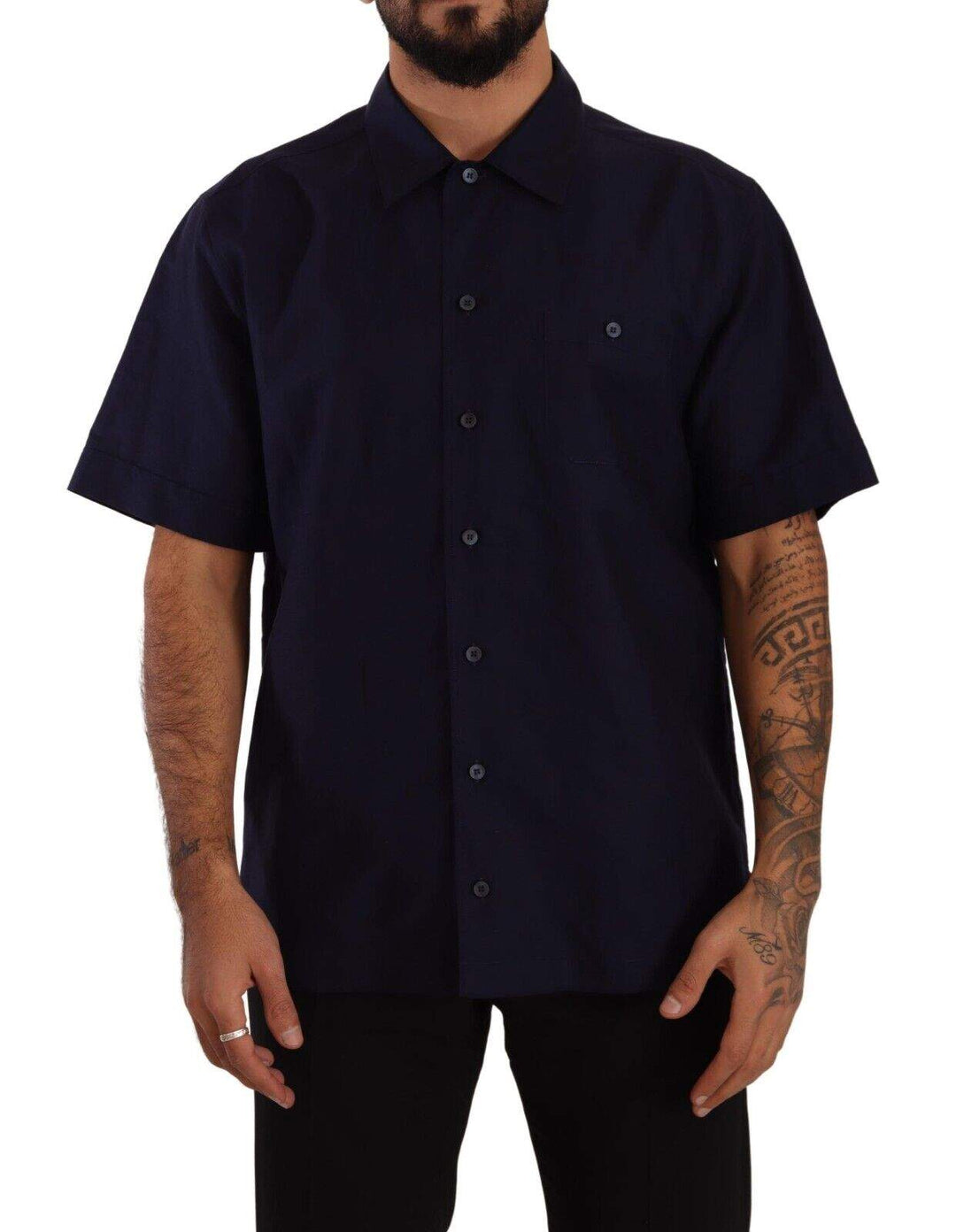 Dolce & Gabbana Navy Blue Button Down Short Sleeves Shirt #men, Dolce & Gabbana, feed-1, IT40 | M, Navy Blue, Shirts - Men - Clothing at SEYMAYKA