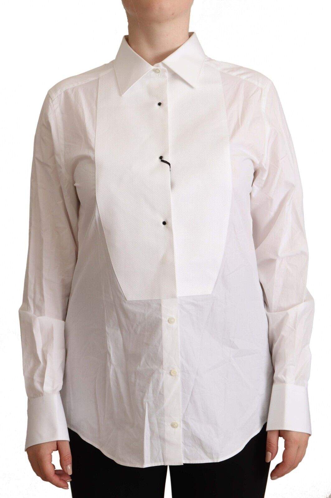 Dolce & Gabbana White Cotton Collared Long Sleeve Shirt Top Dolce & Gabbana, feed-1, IT44|L, IT46|XL, Shirts - Women - Clothing, White at SEYMAYKA
