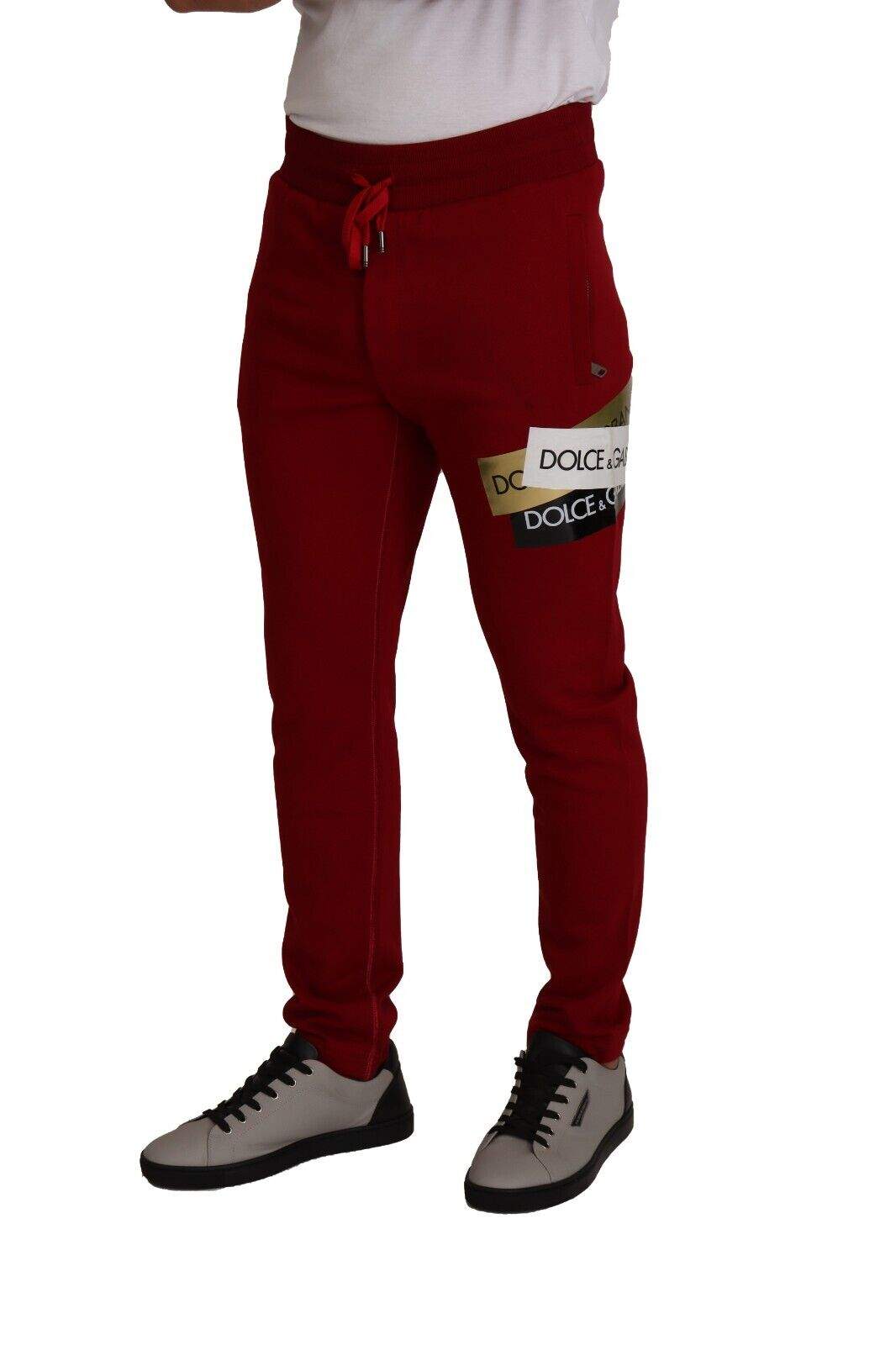 Dolce & Gabbana Red Cotton Logo Patch Sweatpants Jogging Pants #men, Dolce & Gabbana, feed-1, IT44 | XS, IT46 | S, Jeans & Pants - Men - Clothing, Red at SEYMAYKA