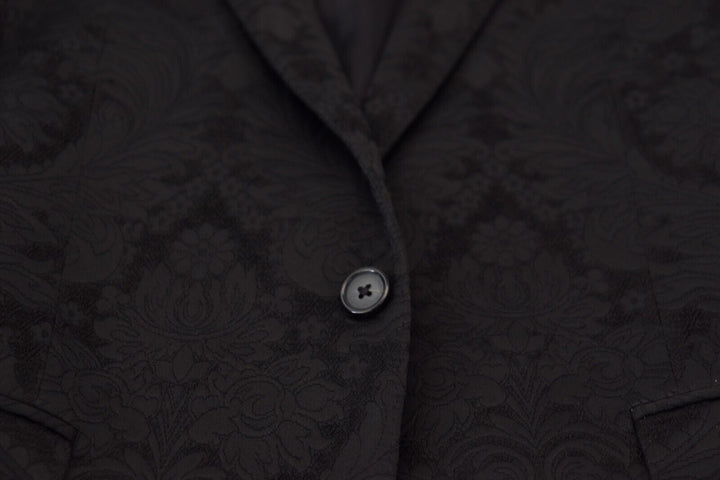 Dolce & Gabbana Black Floral Brocade 2 Piece MARTINI Suit
