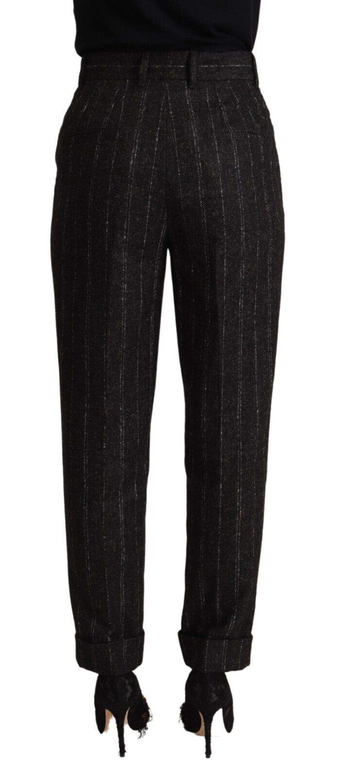 Dolce & Gabbana Black Striped High Waist Tapered Pants Black, Dolce & Gabbana, feed-1, IT38|XS, Jeans & Pants - Women - Clothing at SEYMAYKA