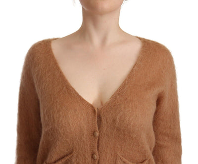 PINK MEMORIES Brown Cardigan V-Neck Long Sleeve Sweater