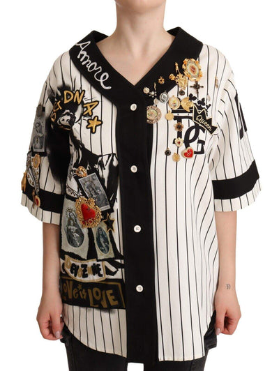 Dolce & Gabbana White Cotton Crystal Charms Amore Shirt Black/White, Dolce & Gabbana, feed-1, IT38|XS, Tops & T-Shirts - Women - Clothing at SEYMAYKA