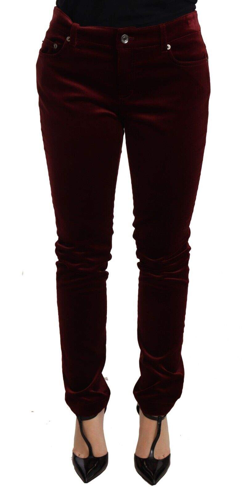 Dolce & Gabbana Red Velvet Skinny Trouser Cotton Stretch Pants Dolce & Gabbana, feed-1, IT40|S, Jeans & Pants - Women - Clothing, Red at SEYMAYKA