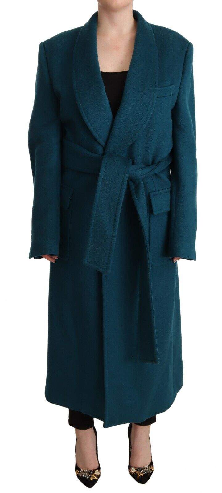 Dolce & Gabbana Blue Green Wool Long Sleeves Trench Coat Jacket Blue, Dolce & Gabbana, feed-1, IT42|M, Jackets & Coats - Women - Clothing at SEYMAYKA