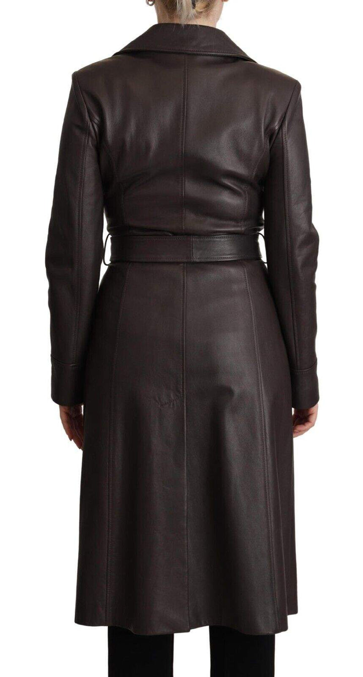 Dolce & Gabbana Dark Brown Leather Long Sleeves Belted Jacket Brown, Dolce & Gabbana, feed-1, IT40|S, Jackets & Coats - Women - Clothing at SEYMAYKA