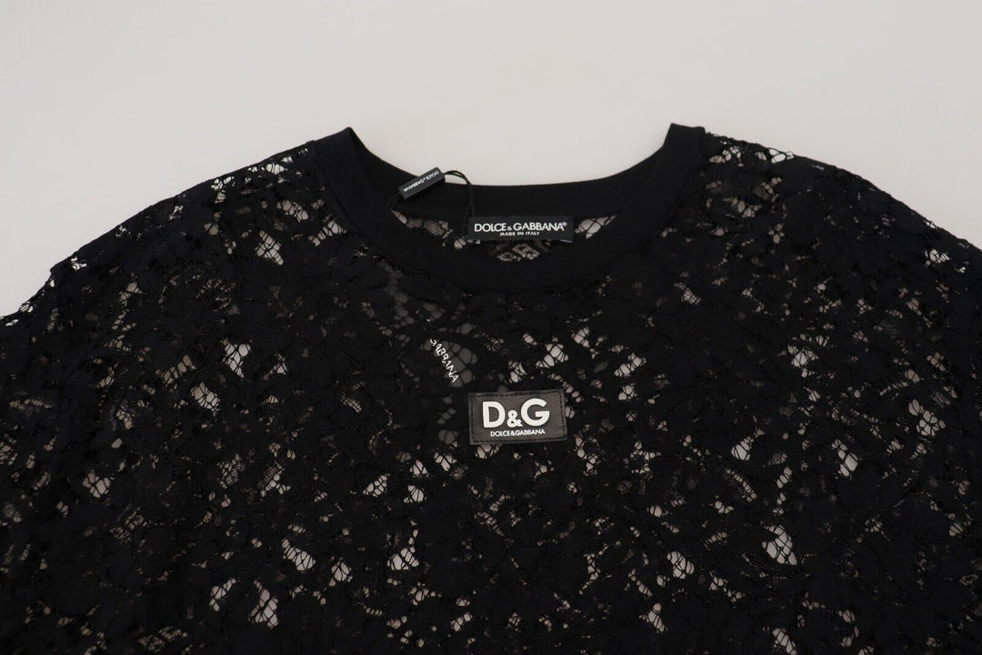 Dolce & Gabbana Black Floral Lace Cotton Shift Mini Dress