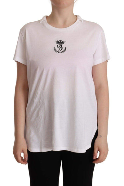 Dolce & Gabbana White DG Crown Print Cotton Collared Neck T-shirt Black/White, Dolce & Gabbana, feed-1, IT44|L, IT46|XL, Tops & T-Shirts - Women - Clothing at SEYMAYKA