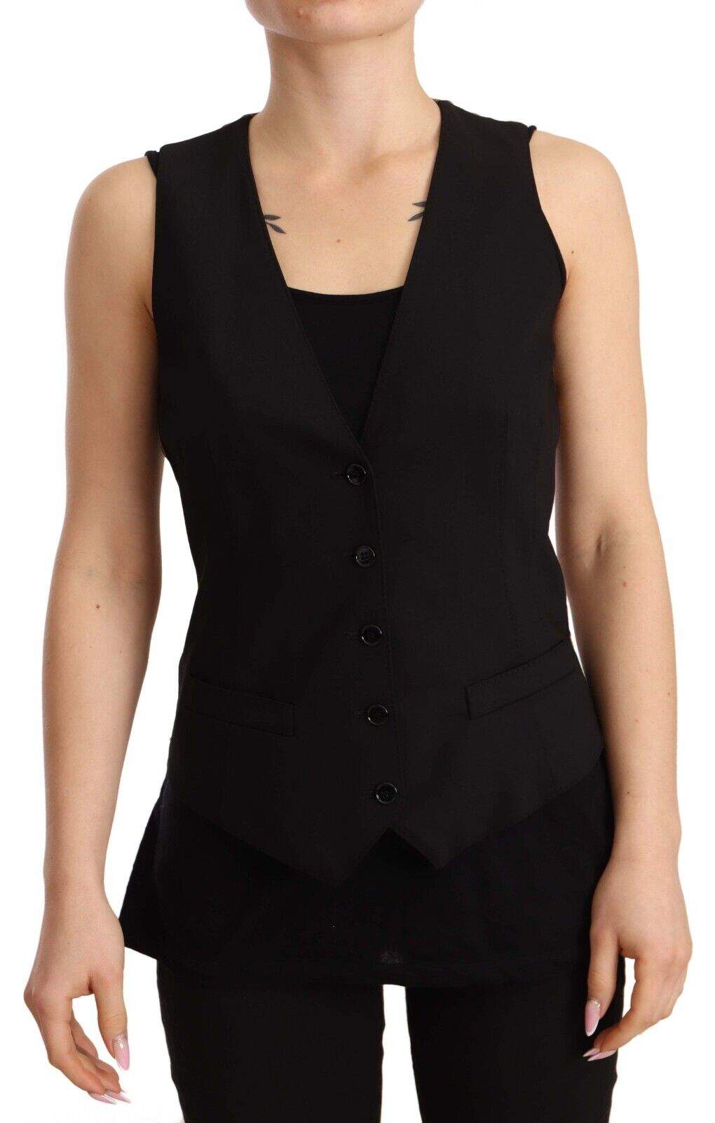 Dolce & Gabbana Black Button Down Sleeveless Vest Wool Top Black, Dolce & Gabbana, feed-1, IT40|S, Vests - Women - Clothing at SEYMAYKA