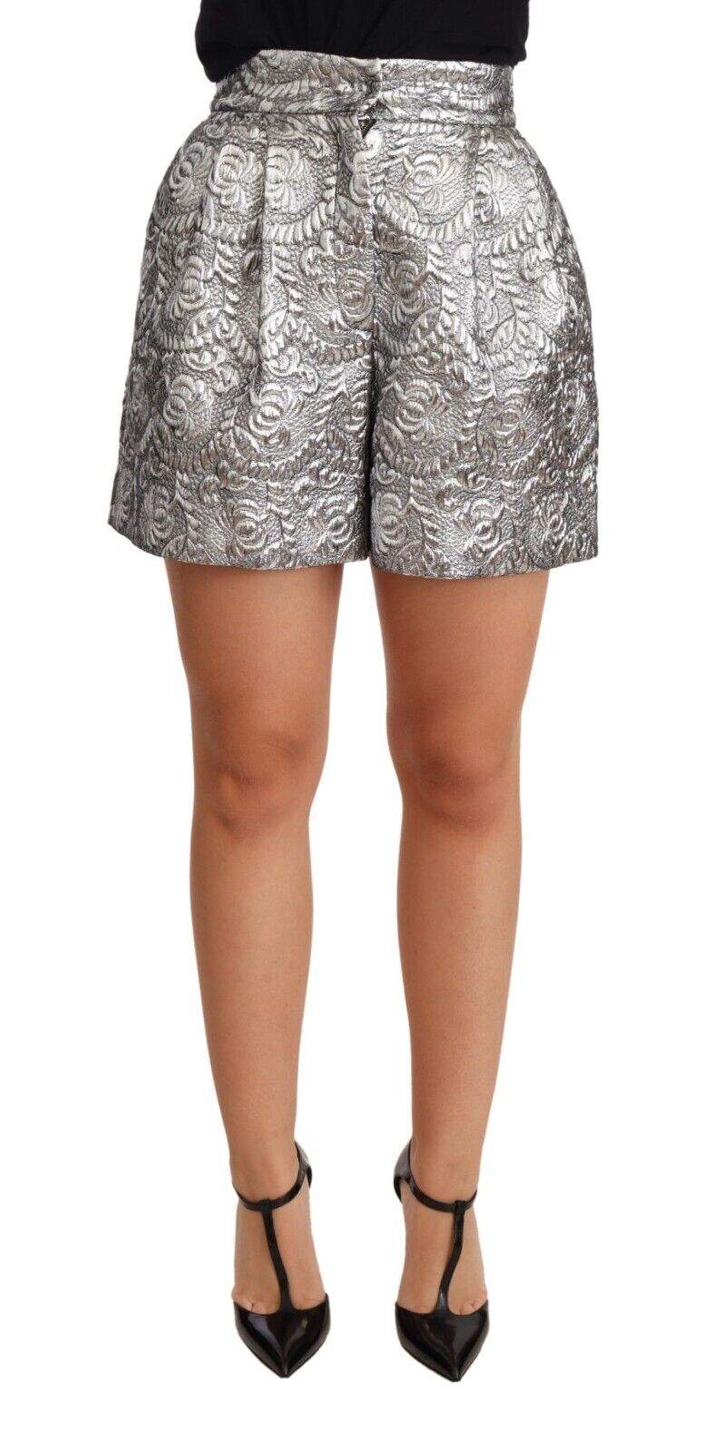 Dolce & Gabbana Silver Floral Brocade High Waist Shorts Dolce & Gabbana, feed-1, IT36 | XS, Shorts - Women - Clothing, Silver at SEYMAYKA