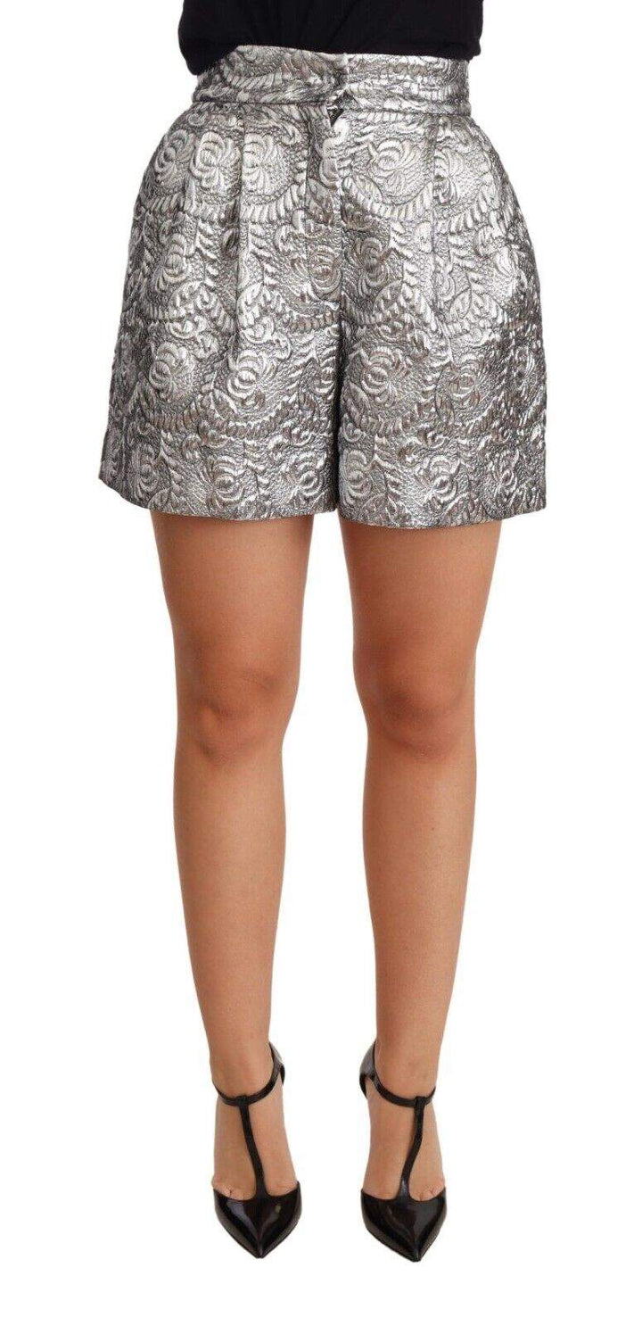 Dolce & Gabbana Silver Floral Brocade High Waist Shorts Dolce & Gabbana, feed-1, IT36 | XS, Shorts - Women - Clothing, Silver at SEYMAYKA