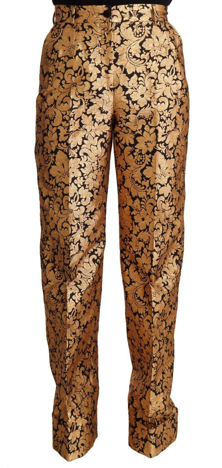 Dolce & Gabbana Gold Floral Jacquard Straight Polyester Pants Dolce & Gabbana, feed-1, Gold, IT42|M, Jeans & Pants - Women - Clothing at SEYMAYKA