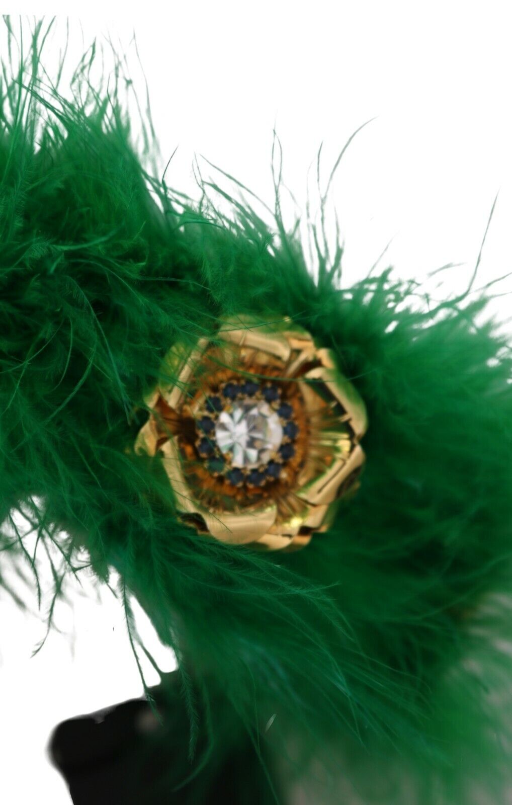 Green Silk Fur Crystal Flowers Tiara Headband