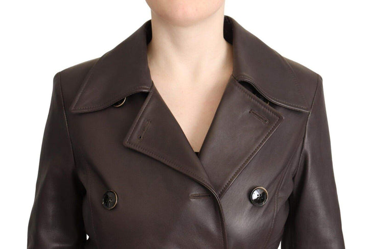 Dolce & Gabbana Dark Brown Leather Long Sleeves Belted Jacket Brown, Dolce & Gabbana, feed-1, IT40|S, Jackets & Coats - Women - Clothing at SEYMAYKA