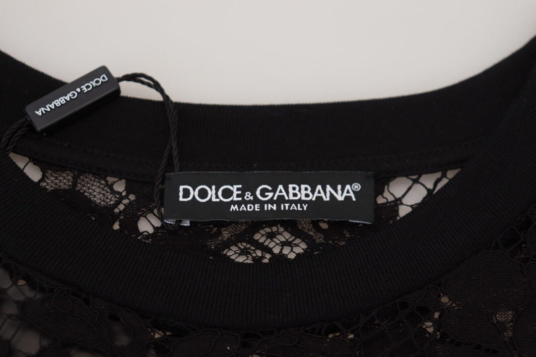 Dolce & Gabbana Black Floral Lace Cotton Shift Mini Dress