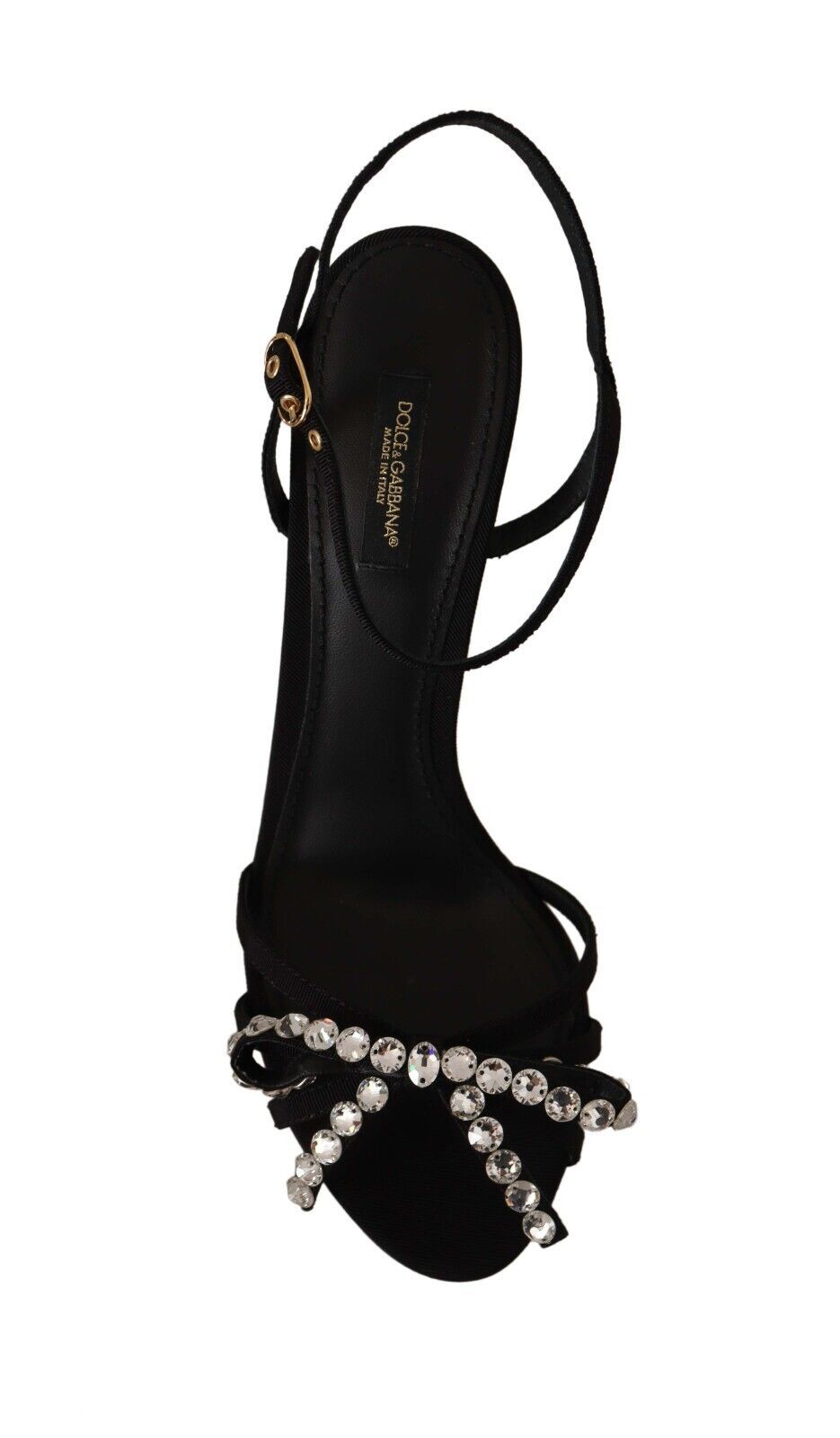 Black Crystals Ankle Strap Heels Sandals Shoes