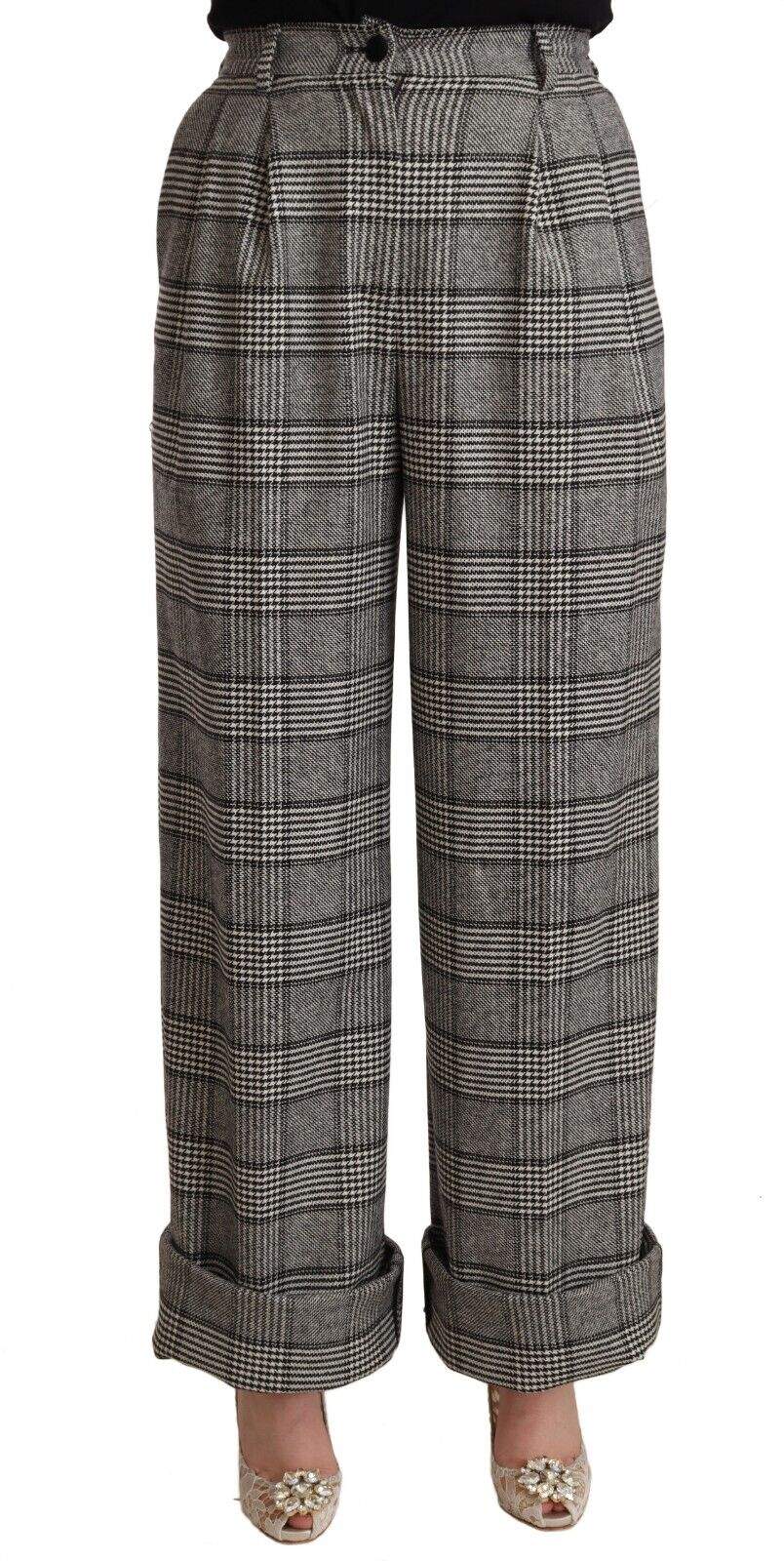 Dolce & Gabbana Gray Tartan Straight Trouser Wool Pants Dolce & Gabbana, feed-1, Gray, IT40|S, Jeans & Pants - Women - Clothing at SEYMAYKA