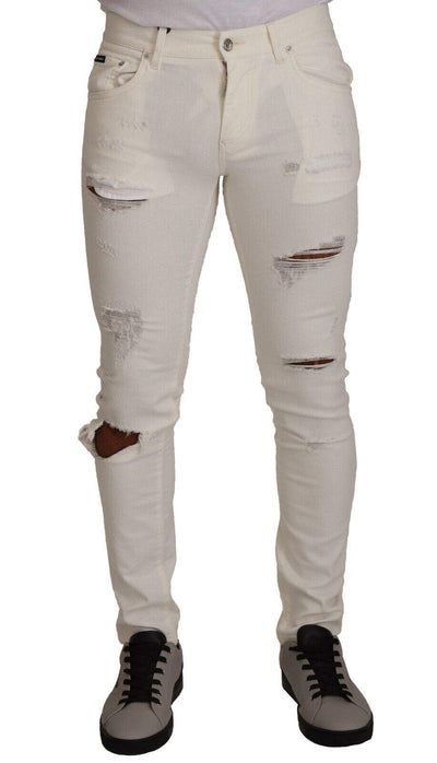 Dolce & Gabbana White Tattered Skinny Cotton  Denim Jeans #men, Dolce & Gabbana, feed-1, IT46 | S, Jeans & Pants - Men - Clothing, White at SEYMAYKA