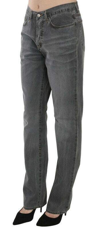 Just Cavalli Gray Washed Mid Waist Straight Denim Pants Jeans feed-agegroup-adult, feed-color-Gray, feed-gender-female, Gray, Jeans & Pants - Women - Clothing, Just Cavalli, W30, W34 at SEYMAYKA