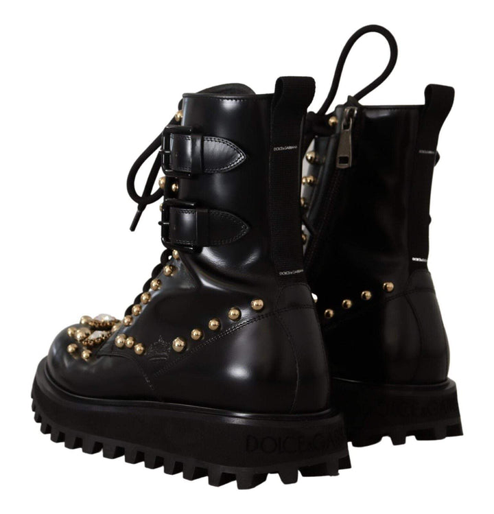 Dolce & Gabbana Black Leather Crystal Embellished Boots Shoes #men, Black, Boots - Men - Shoes, Dolce & Gabbana, EU42/US9, feed-1 at SEYMAYKA
