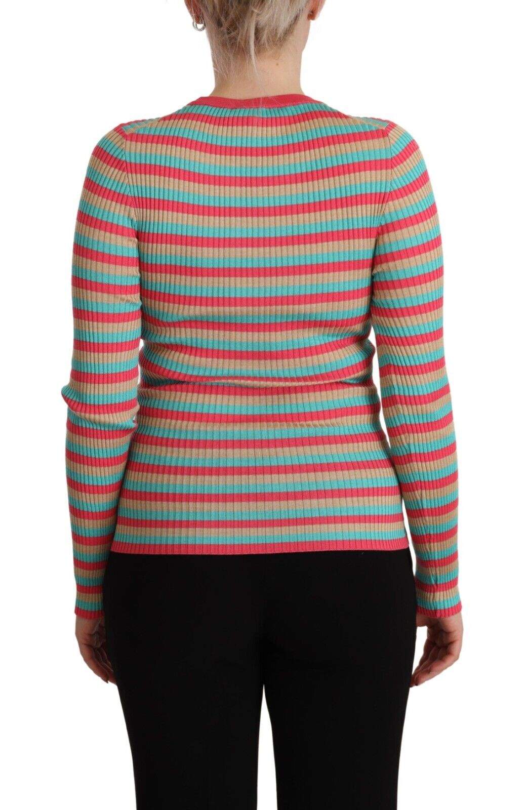 Dolce & Gabbana Multicolor Stripes Silk Crew Neck Pullover Top Dolce & Gabbana, feed-1, IT44|L, Multicolor, Tops & T-Shirts - Women - Clothing at SEYMAYKA
