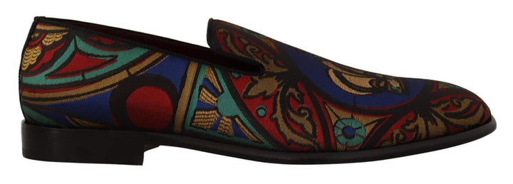 Dolce & Gabbana Multicolor Jacquard Crown Slippers Loafers Shoes #men, Dolce & Gabbana, EU44/US11, feed-1, Loafers - Men - Shoes, Multicolor at SEYMAYKA