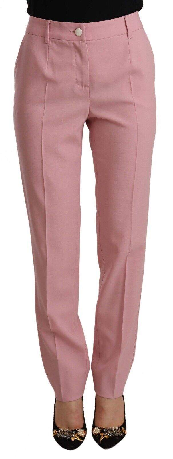 Dolce & Gabbana Pink Wool Stretch High Waist Trouser Pants Dolce & Gabbana, feed-1, IT40|S, IT42|M, Jeans & Pants - Women - Clothing, Pink at SEYMAYKA