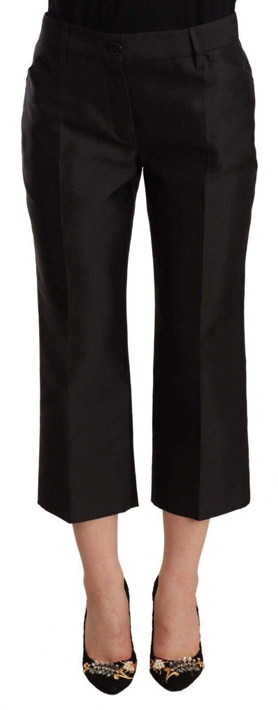 Dolce & Gabbana Black 100% Silk Flared Cropped Pants Black, Dolce & Gabbana, feed-1, IT42|M, Jeans & Pants - Women - Clothing at SEYMAYKA
