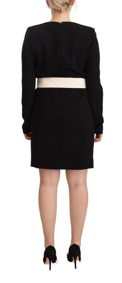Givenchy Black Wool Long Sleeves Belted Mini Sheath Dress