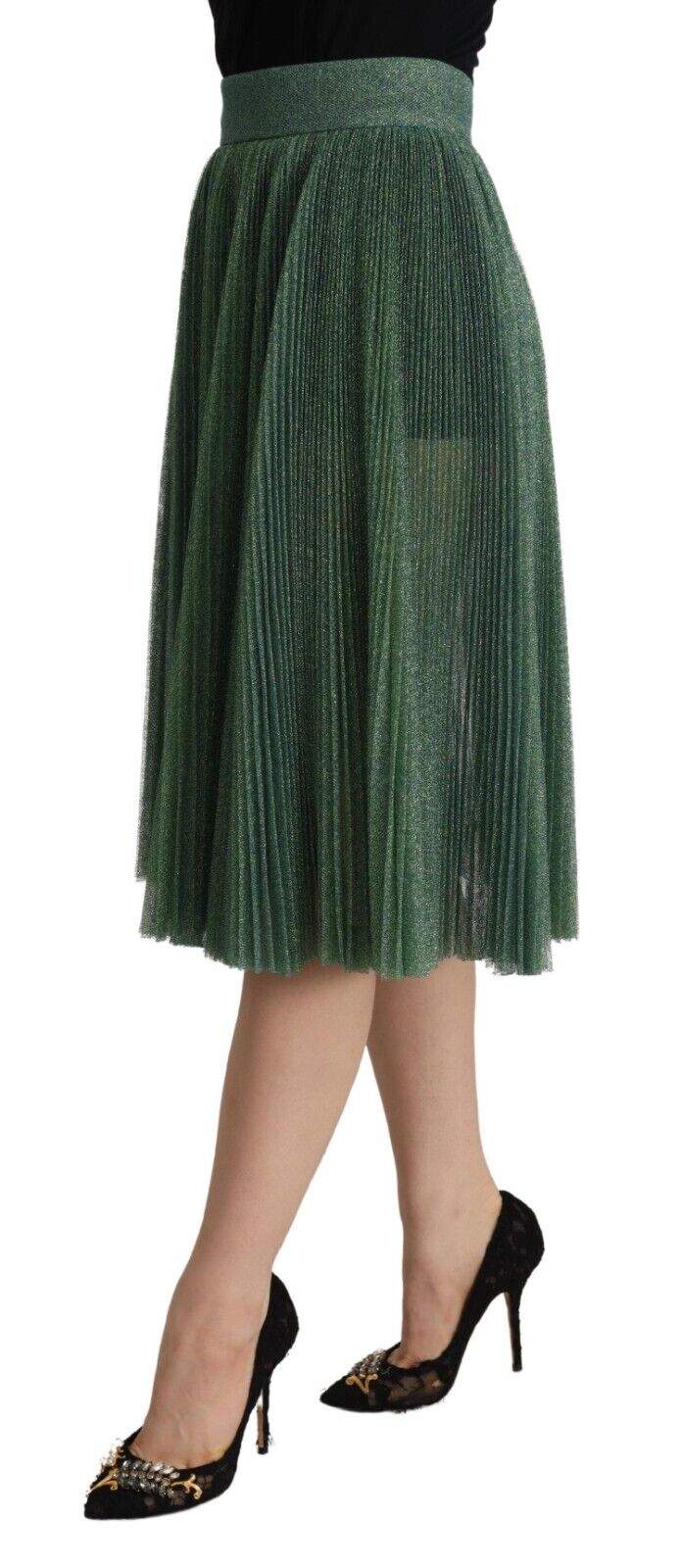 Dolce & Gabbana Metallic Green High Waist A-line Pleated Skirt Dolce & Gabbana, feed-1, Green, IT40|S, Skirts - Women - Clothing at SEYMAYKA