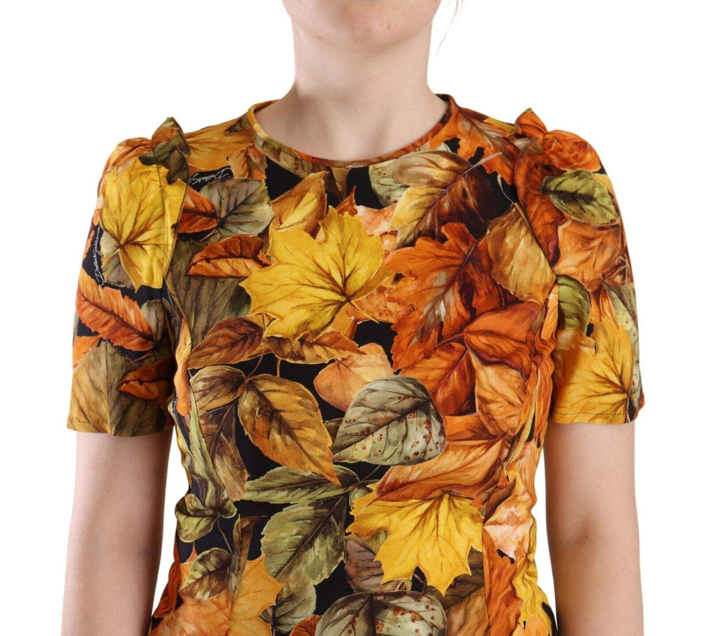 Dolce & Gabbana Multicolor Leaves Print Viscose Round Neck Blouse Top Dolce & Gabbana, feed-1, IT42|M, IT44|L, Multicolor, Tops & T-Shirts - Women - Clothing at SEYMAYKA