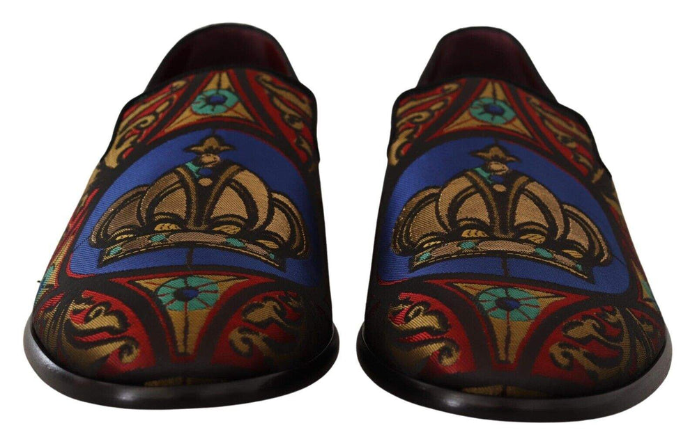 Dolce & Gabbana Multicolor Jacquard Crown Slippers Loafers Shoes #men, Dolce & Gabbana, EU44/US11, feed-1, Loafers - Men - Shoes, Multicolor at SEYMAYKA