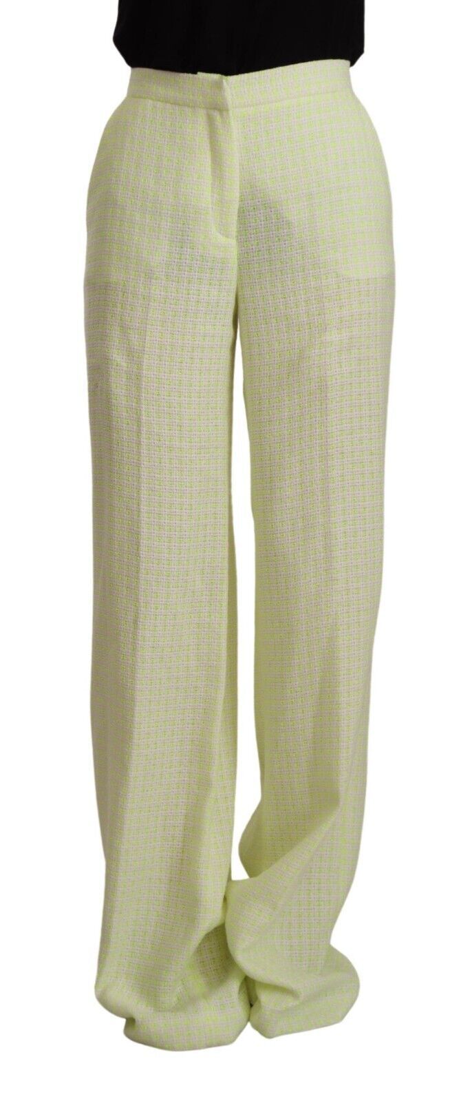 Yellow Green Cotton High Waist Straight Long Pants