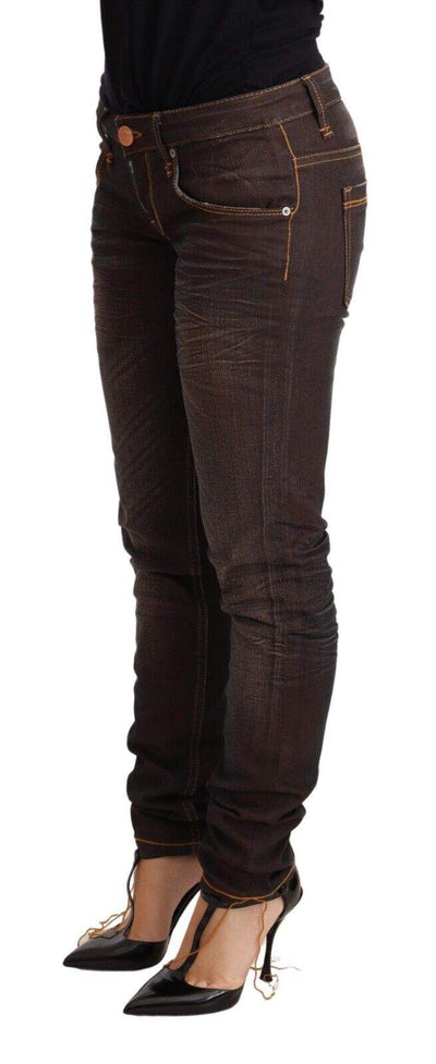 Acht Brown Washed Cotton Slim Fit Denim Low Waist Trouser Jeans Acht, Brown, feed-1, Jeans & Pants - Women - Clothing, W26 at SEYMAYKA