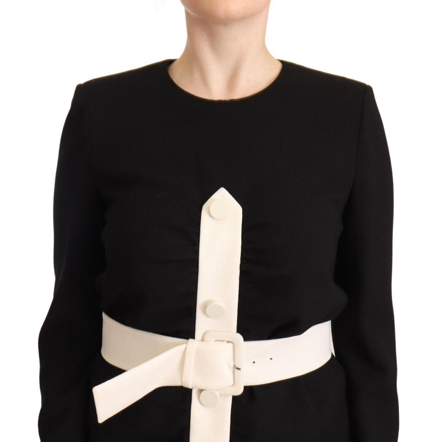 Givenchy Black Wool Long Sleeves Belted Mini Sheath Dress