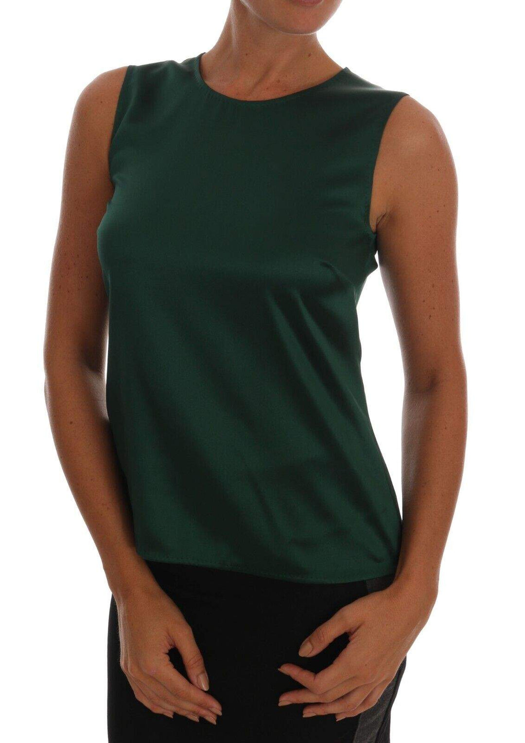 Dolce & Gabbana Dark Green Silk Sleeveless Round Neck Tank Top Dark Green, Dolce & Gabbana, feed-1, IT40|S, Tops & T-Shirts - Women - Clothing at SEYMAYKA