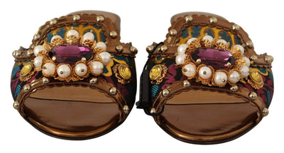 Dolce & Gabbana Multicolor Floral Embellished Slides Flats Dolce & Gabbana, EU36/US5.5, feed-1, Flat Shoes - Women - Shoes, Multicolor at SEYMAYKA
