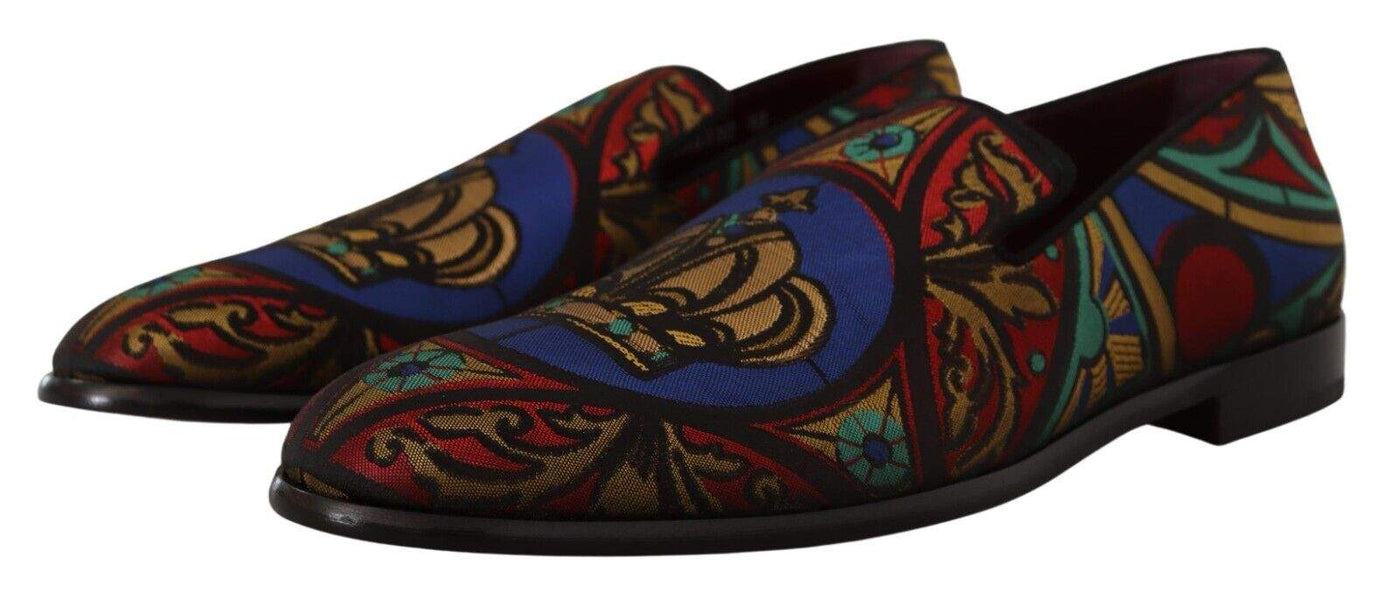 Dolce & Gabbana Multicolor Jacquard Crown Slippers Loafers Shoes #men, Dolce & Gabbana, EU44/US11, feed-1, Loafers - Men - Shoes, Multicolor at SEYMAYKA