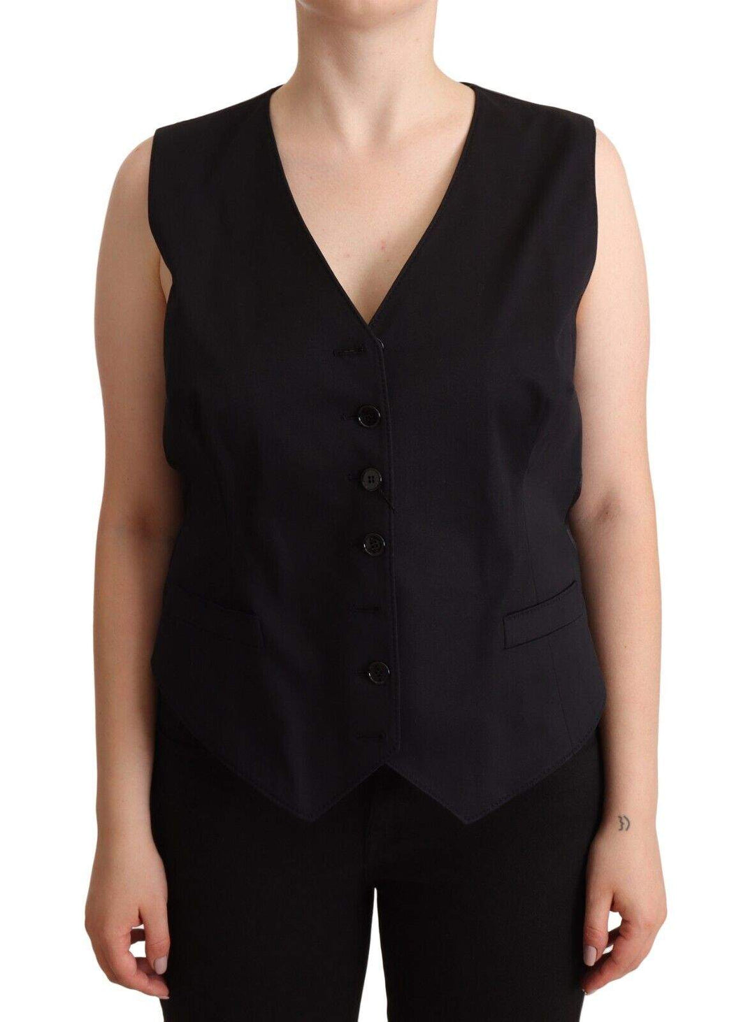 Dolce & Gabbana Black Button Down Sleeveless Vest Waiscoat Top Black, Dolce & Gabbana, feed-1, IT50|3XL, Tops & T-Shirts - Women - Clothing at SEYMAYKA