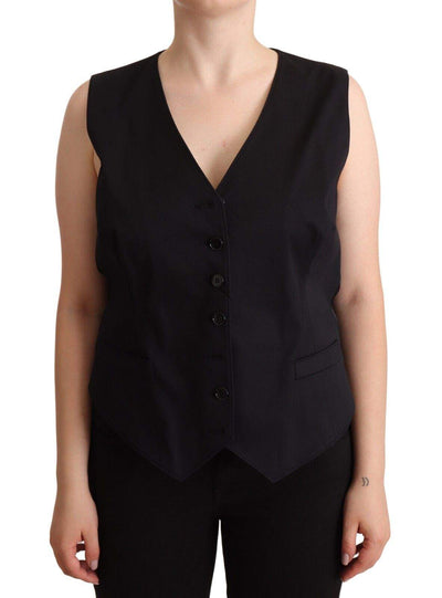 Dolce & Gabbana Black Button Down Sleeveless Vest Waiscoat Top Black, Dolce & Gabbana, feed-1, IT50|3XL, Tops & T-Shirts - Women - Clothing at SEYMAYKA