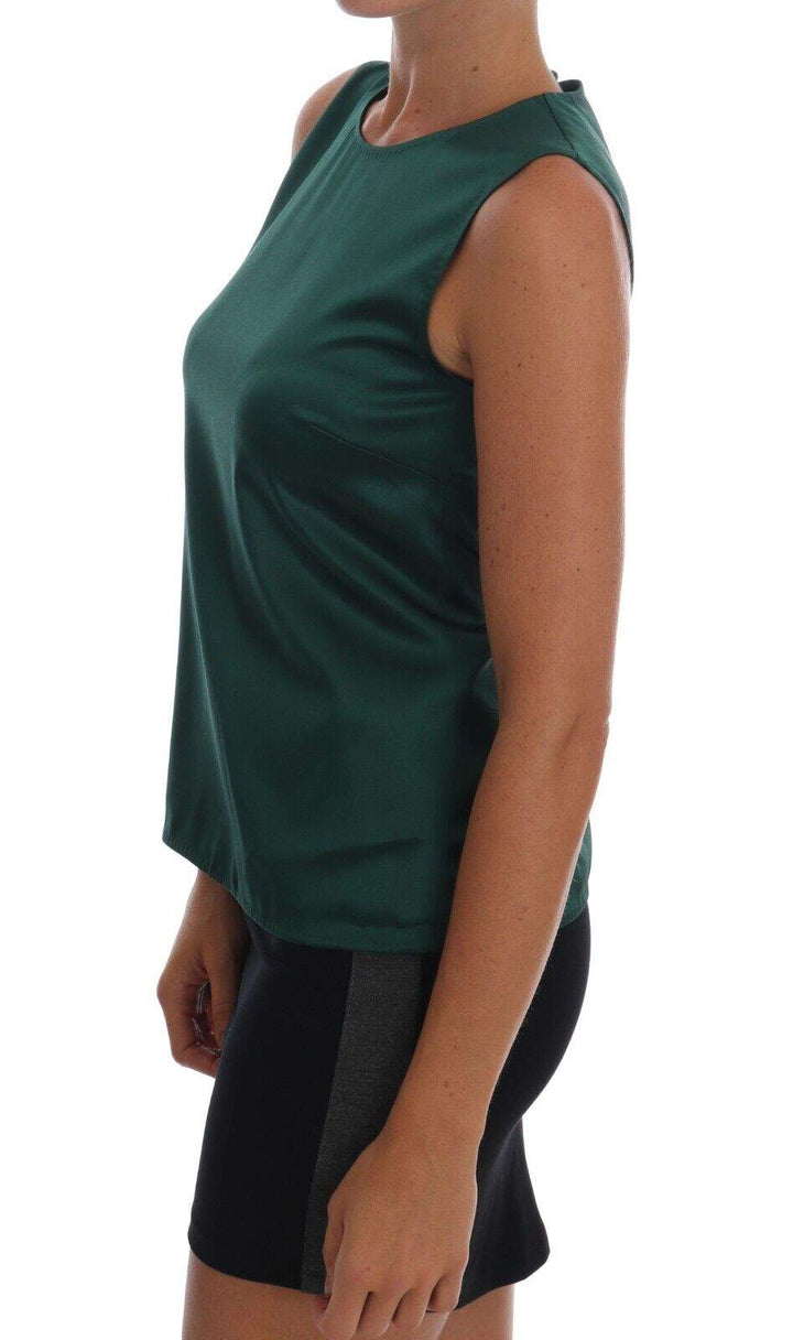 Dolce & Gabbana Dark Green Silk Sleeveless Round Neck Tank Top Dark Green, Dolce & Gabbana, feed-1, IT40|S, Tops & T-Shirts - Women - Clothing at SEYMAYKA