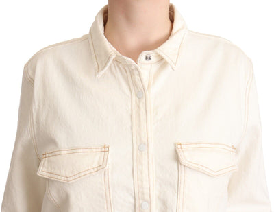 Levi's White Cotton Collared Long Sleeves Button Down Polo Top