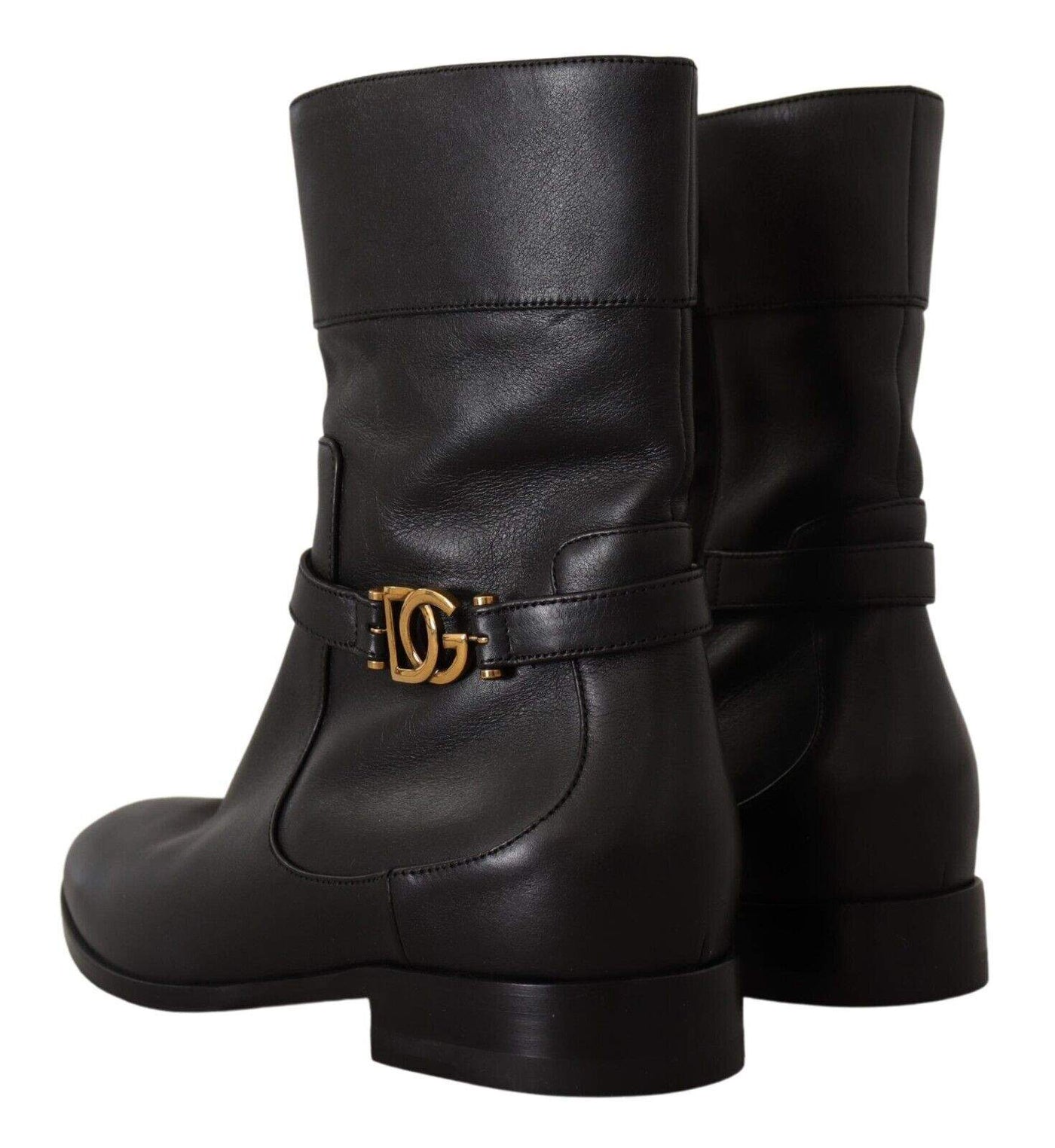 Dolce & Gabbana Black Leather Flats Logo Short Boots Black, Boots - Women - Shoes, Dolce & Gabbana, EU36/US5.5, feed-1 at SEYMAYKA