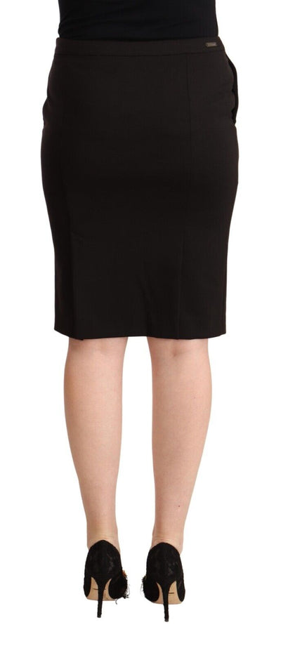 GF Ferre Black Straight Pencil Cut Knee Length Skirt